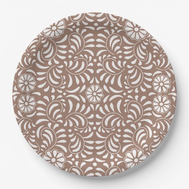 Mocha-Braune Talavera-Fliese im spanischen Stil Fi Pappteller (Vorderseite)