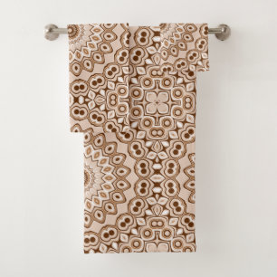 Mocha-Braunes geometrisches Mandala-Muster Badhandtuch Set