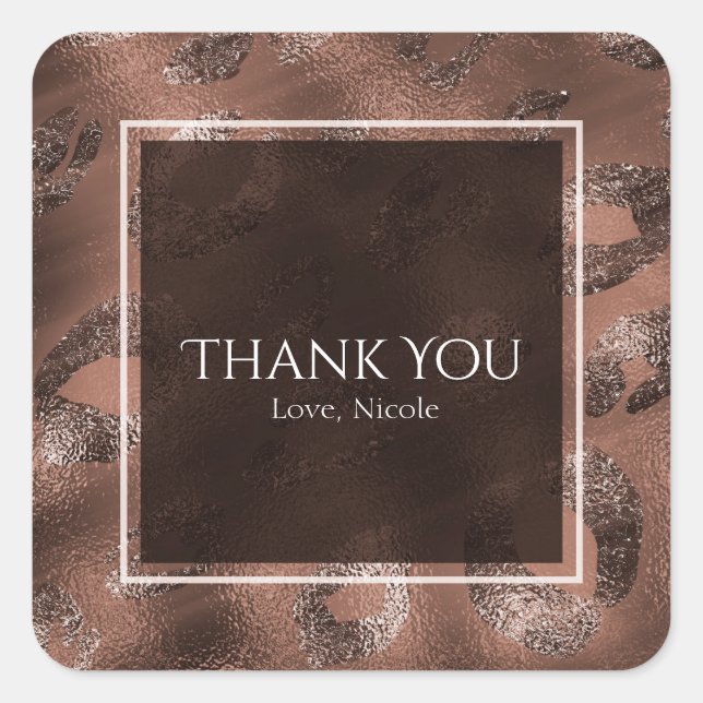 Mocha Bronze Leopard Print Gastgeschenk Quadratischer Aufkleber (Vorderseite)