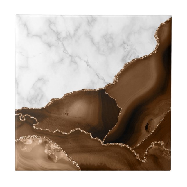 Mocha Brown Agate Gold Glitzer Marmor Fliese (Vorderseite)
