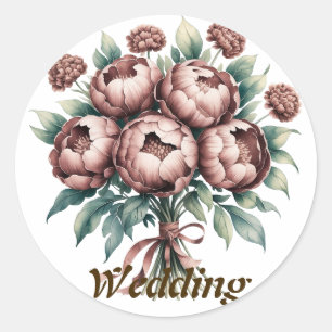 Mocha Brown Blooms Wedding Runder Aufkleber