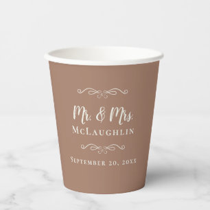 Mocha Brown Elegant Wedding Mr & Mrs Romantic Pappbecher