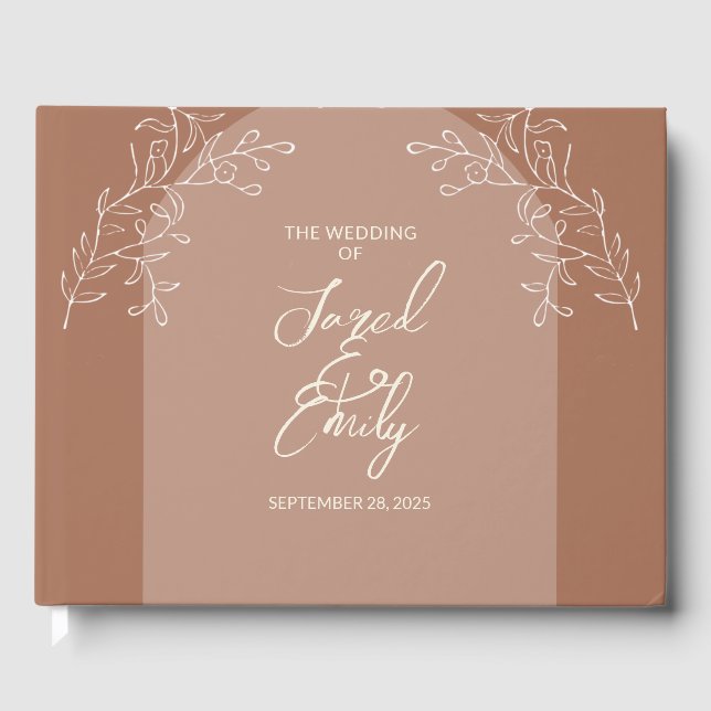 Mocha Brown Floral Arch Wedding Gästebuch (Vorderseite)