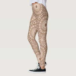 Mocha Brown Geometric Mandala Pattern Leggings