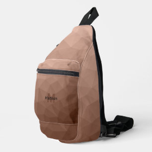 Mocha Brown geometrisches Maschenmuster Monogram Crossbody Bag