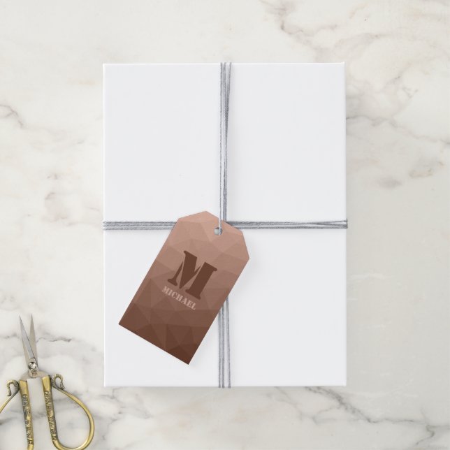 Mocha Brown geometrisches Maschenmuster Monogram Geschenkanhänger (Mit Garn)