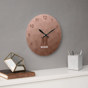 Mocha Brown geometrisches Maschenmuster Monogram Große Wanduhr