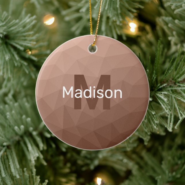 Mocha Brown geometrisches Maschenmuster Monogram Keramik Ornament (Baum)
