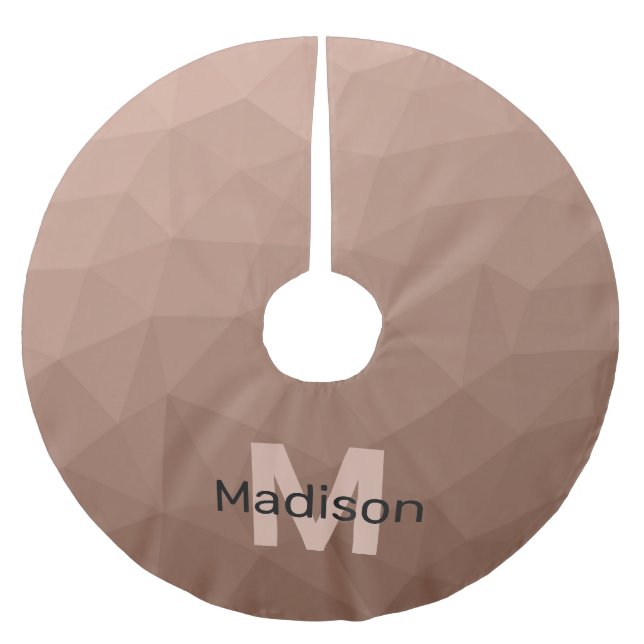 Mocha Brown geometrisches Maschenmuster Monogram Polyester Weihnachtsbaumdecke (Vorderseite)