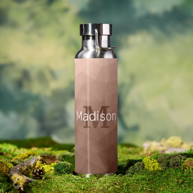 Mocha Brown geometrisches Maschenmuster Monogram Trinkflasche (Außenbereich)