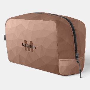 Mocha Brown geometrisches Maschenmuster Monogram Waschbeutel