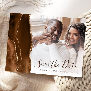 Mocha Brown Gold Agate Foto Save the Date Postkarte