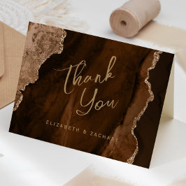 Mocha Brown Gold Agate Script Wedding Thank You Karte