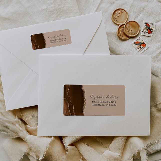 Mocha Brown Gold Agate Tan Wedding Rücksendeadress (Von Creator hochgeladen)