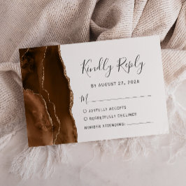 Mocha Brown Gold Agate Wedding RSVP Card Karte