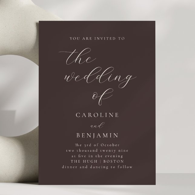 Mocha Brown Minimalist Script Elegant Fall Wedding Einladung (Von Creator hochgeladen)