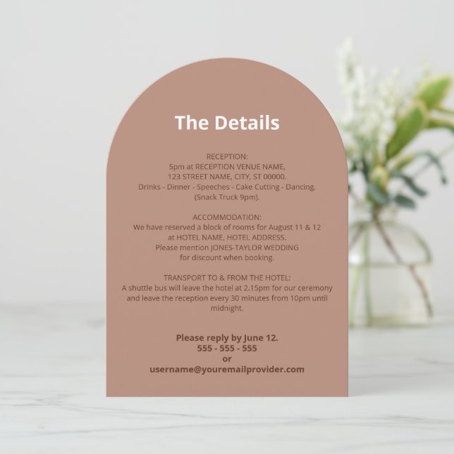 Mocha Brown Modern Wedding Details Card Einladung (Stehend Vorderseite)