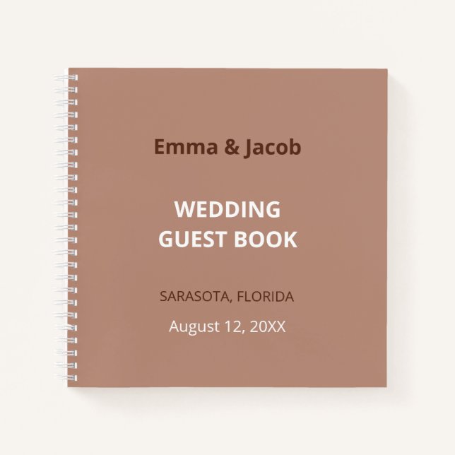 Mocha Brown Modern Wedding Guest Book Notizbuch (Vorderseite)