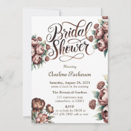 Mocha Brown Painted Peony Brautparty Einladung