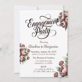 Mocha Brown Painted Peony Engagement Party Einladung