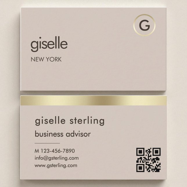 Mocha Brown QR Imitats Gold Foil Monogramm Visitenkarte (Von Creator hochgeladen)