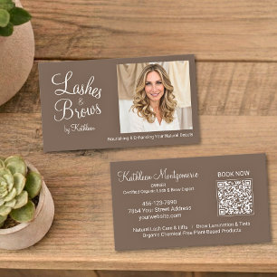 Mocha Brown Schriftzug Foto QR Code Wimpern und Au Visitenkarte