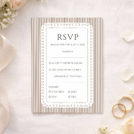 Mocha Brown Stripe Lace Doily Wedding RSVP Begleitkarte