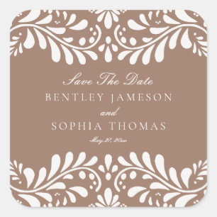 Mocha Brown Talavera Fiesta Save the Date Envelope Quadratischer Aufkleber