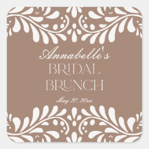 Mocha Brown Talavera Spanische Fiesta-Brautbrunch Quadratischer Aufkleber