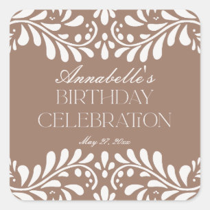 Mocha Brown Talavera Spanish Fiesta Birthday Gevor Quadratischer Aufkleber