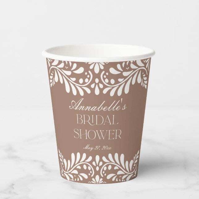 Mocha Brown Talavera Spanish Fiesta Brautparty Pappbecher (Vorderseite)