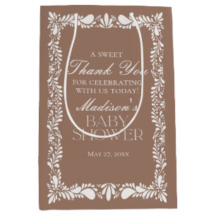 Mocha Brown Talavera Tile Fiesta Baby Shower Gefal Mittlere Geschenktüte