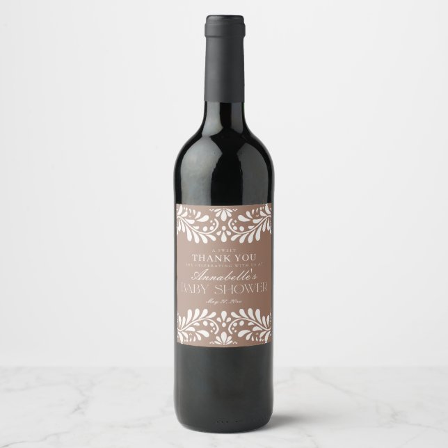 Mocha Brown Talavera Tile Fiesta Babydusche Weinetikett (Vorderseite)
