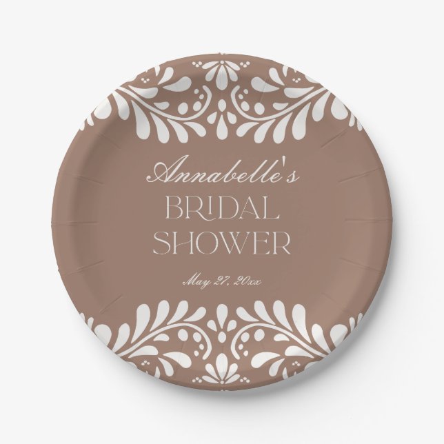 Mocha Brown Talavera Tile Fiesta Brautparty Pappteller (Vorderseite)