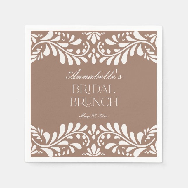 Mocha Brown Talavera Tile Fiesta Bridal Brunch Serviette (Vorderseite)