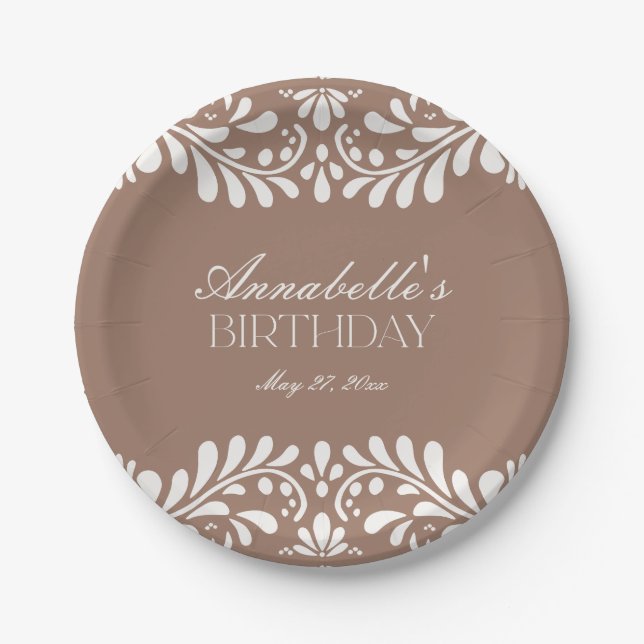 Mocha Brown Talavera Tile Fiesta Geburtstag Pappteller (Vorderseite)