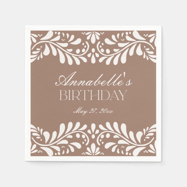 Mocha Brown Talavera Tile Fiesta Geburtstag Serviette (Vorderseite)