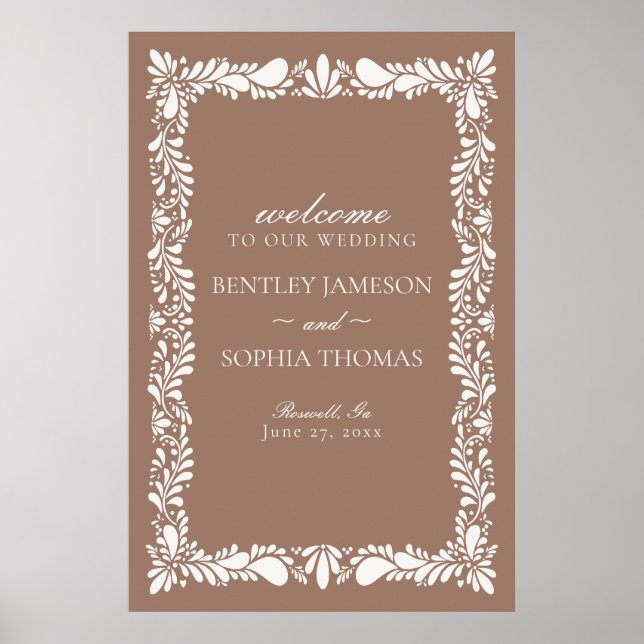 Mocha Brown Talavera Tile Fiesta Wedding Willkomme Poster (Vorne)