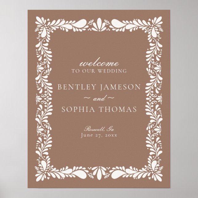 Mocha Brown Talavera Tile Fiesta Wedding Willkomme Poster (Vorne)