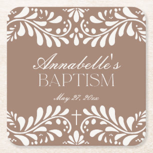 Mocha Brown Talavera Tile Spanish Fiesta Taufe Rechteckiger Pappuntersetzer