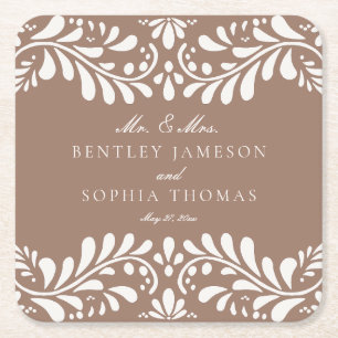 Mocha Brown Talavera Tile Spanish Fiesta Wedding Rechteckiger Pappuntersetzer