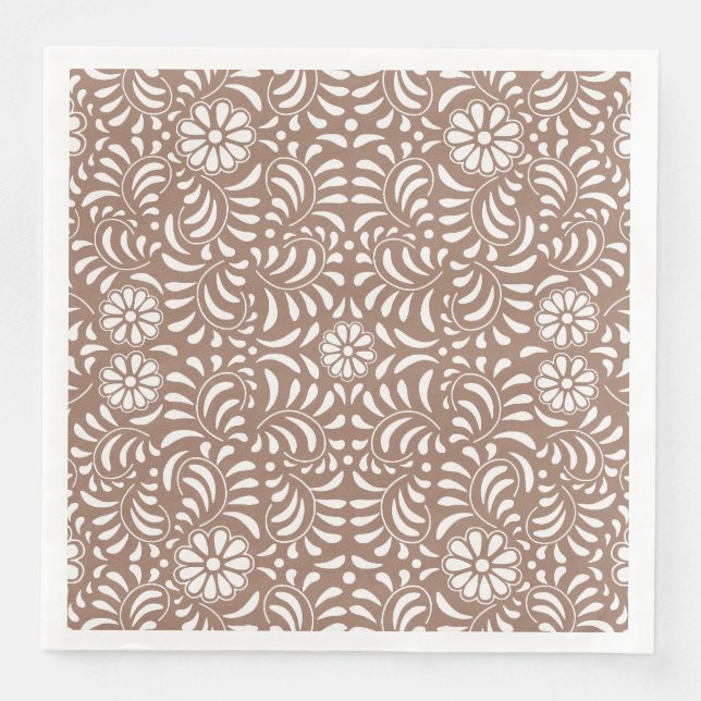 Mocha Brown Talavera Tile Spanish Style Fiesta Serviette (Vorderseite)