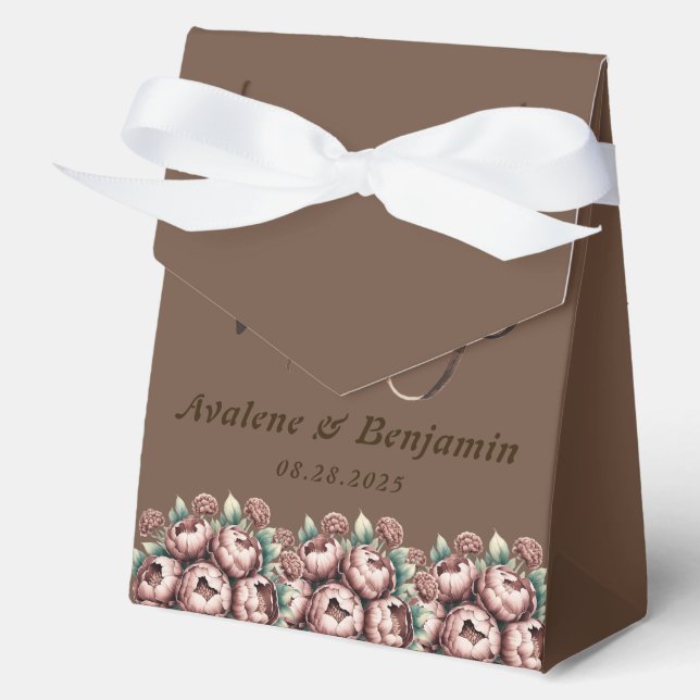 Mocha Brown Watercolor Peonies typography Wedding Geschenkschachtel (Vorderseite)