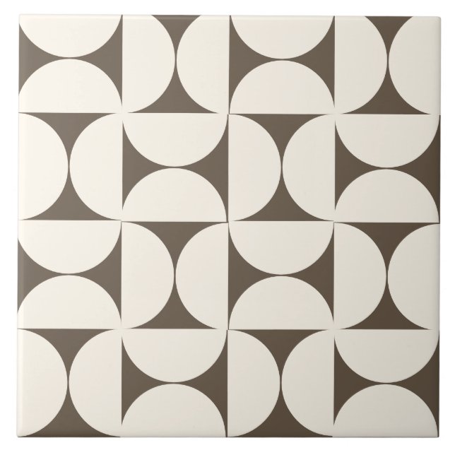 Mocha BrownModern Geometric Semi Circles Tile Fliese (Vorderseite)