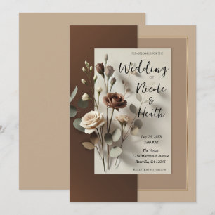 Mocha Café au Lait Braun Neutrale Florale Hochzeit Einladung