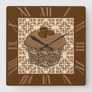Mocha / Coffee Frosted Cupcake, Lace Background Quadratische Wanduhr