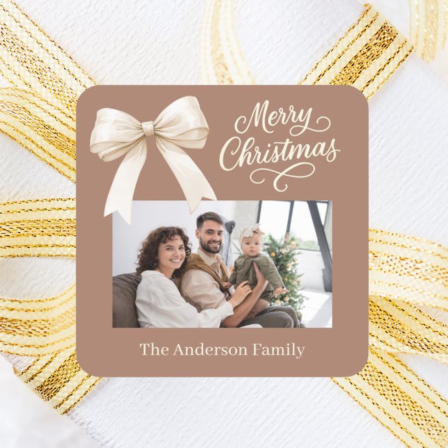 Mocha-Coffeeshuskript Weihnachten Foto Quadratischer Aufkleber (Von Creator hochgeladen)