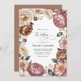 Mocha, Cream & Dusty Rose Floral Wedding QR Code Einladung