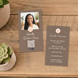 Mocha Cream Logo QR Code Photo Lashes and Brows Visitenkarte