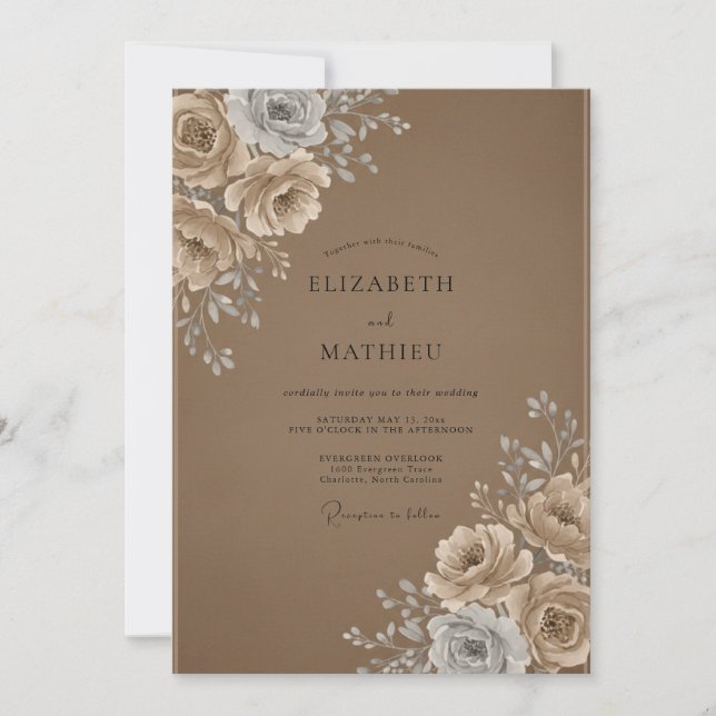 Mocha Cream Rose Hochzeit Einladung (Vorderseite)